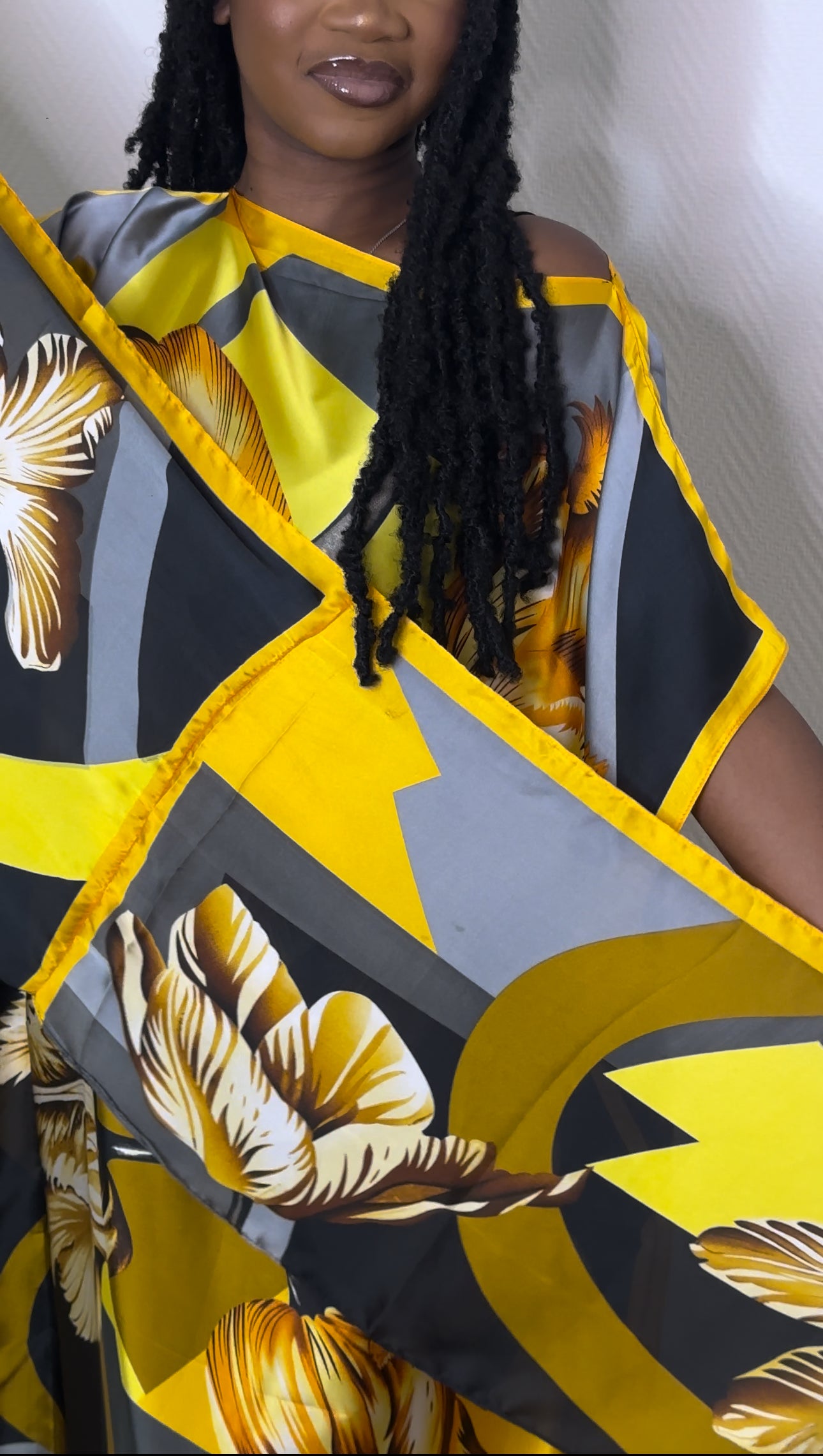 Robe de maison satinée - Jaune et noire