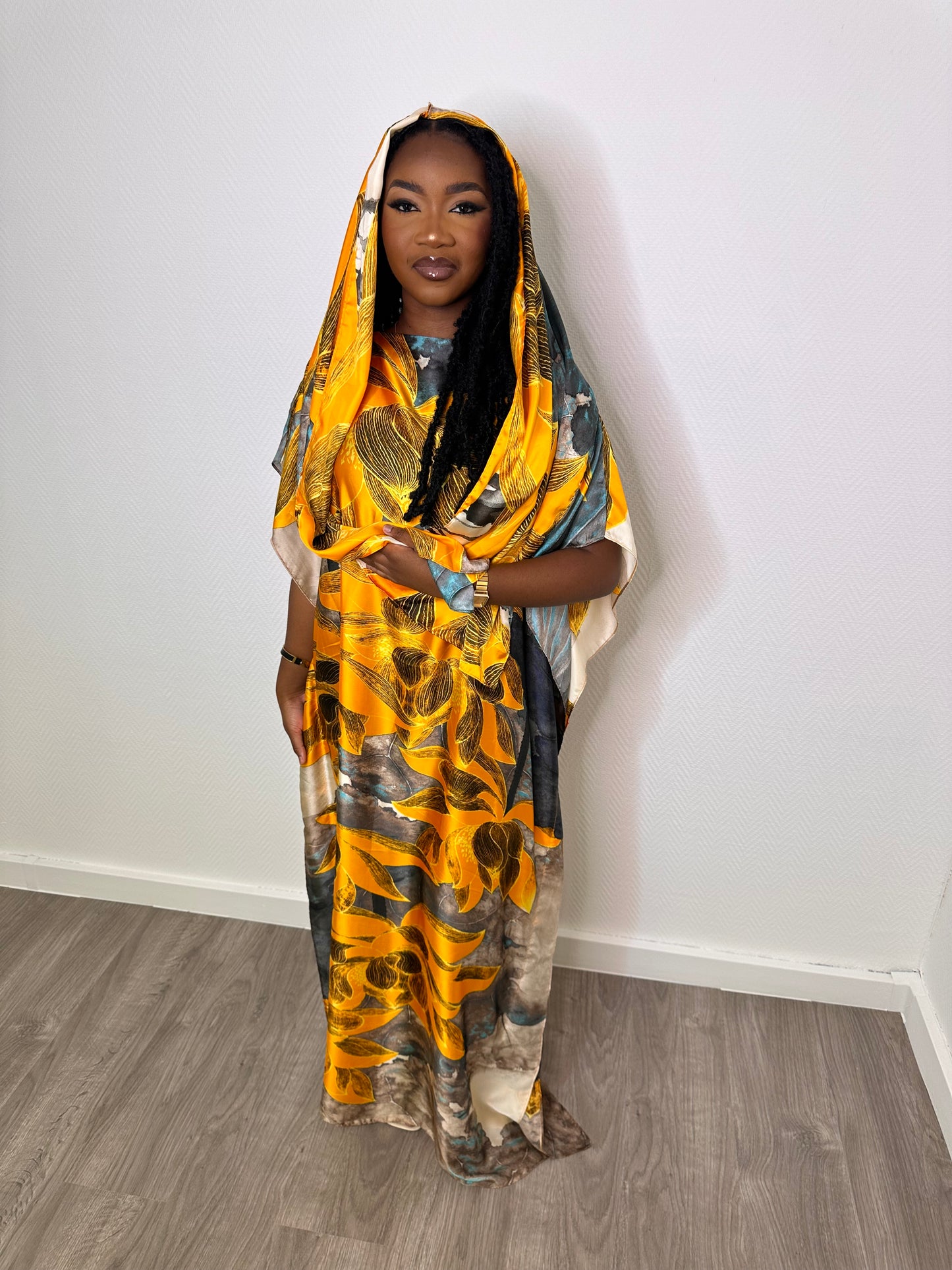 Robe de maison satinée - Jaune à motif