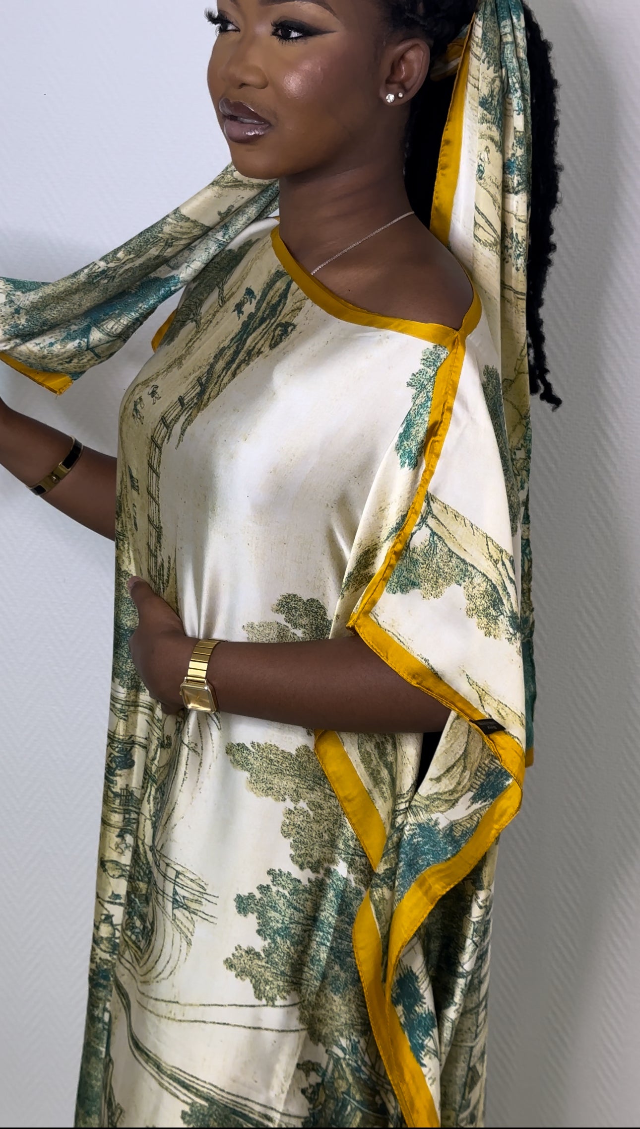 Robe de maison satinée - Blanche à motif