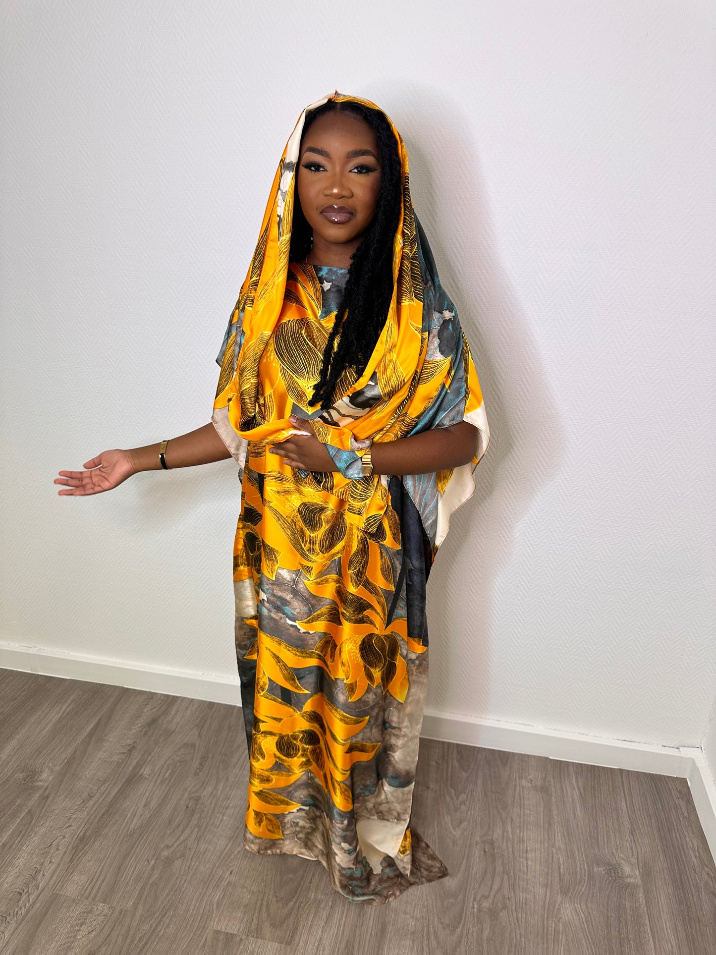 Robe de maison satinée - Jaune à motif