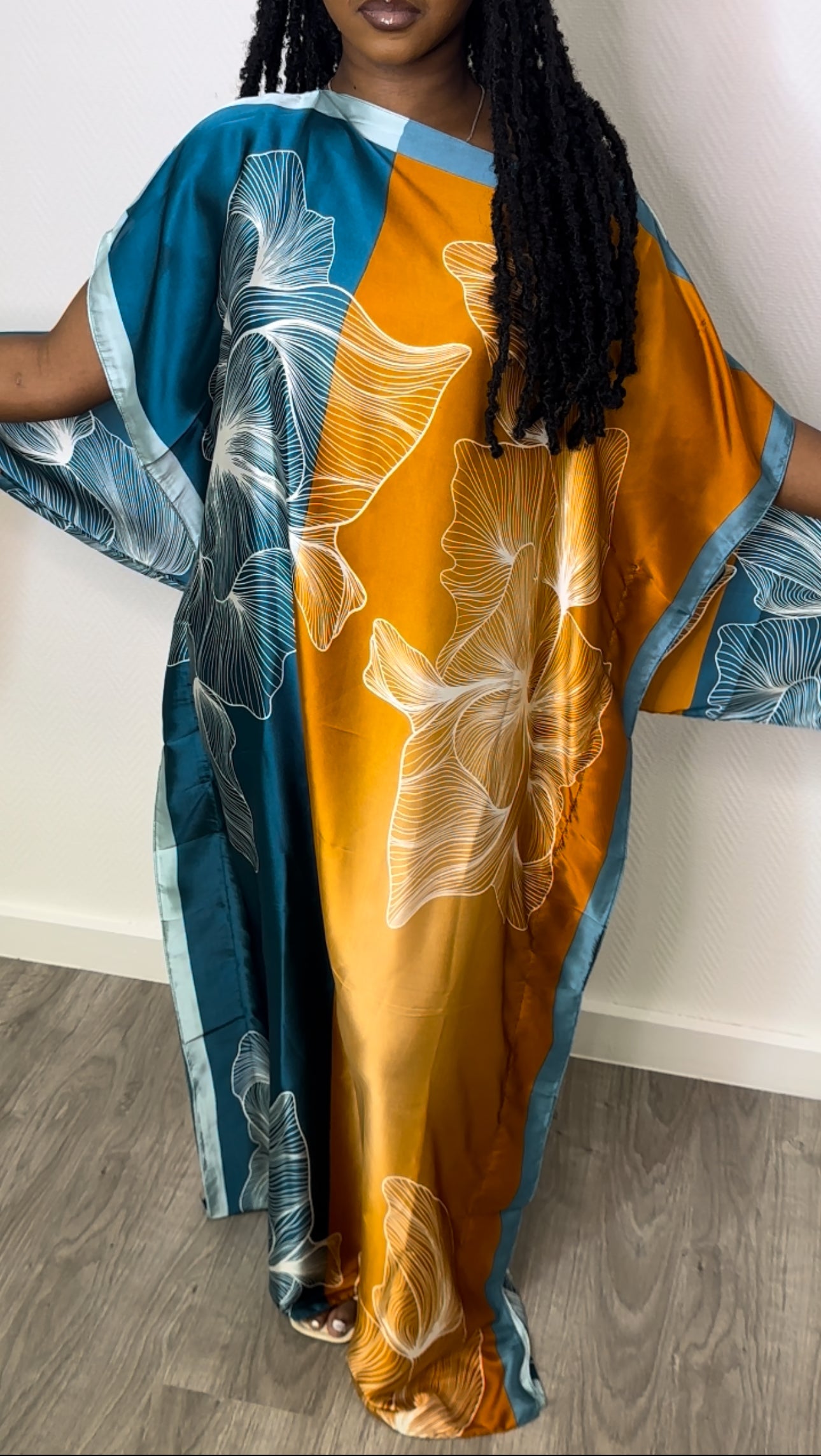 Robe de maison satinée - bleu et orange