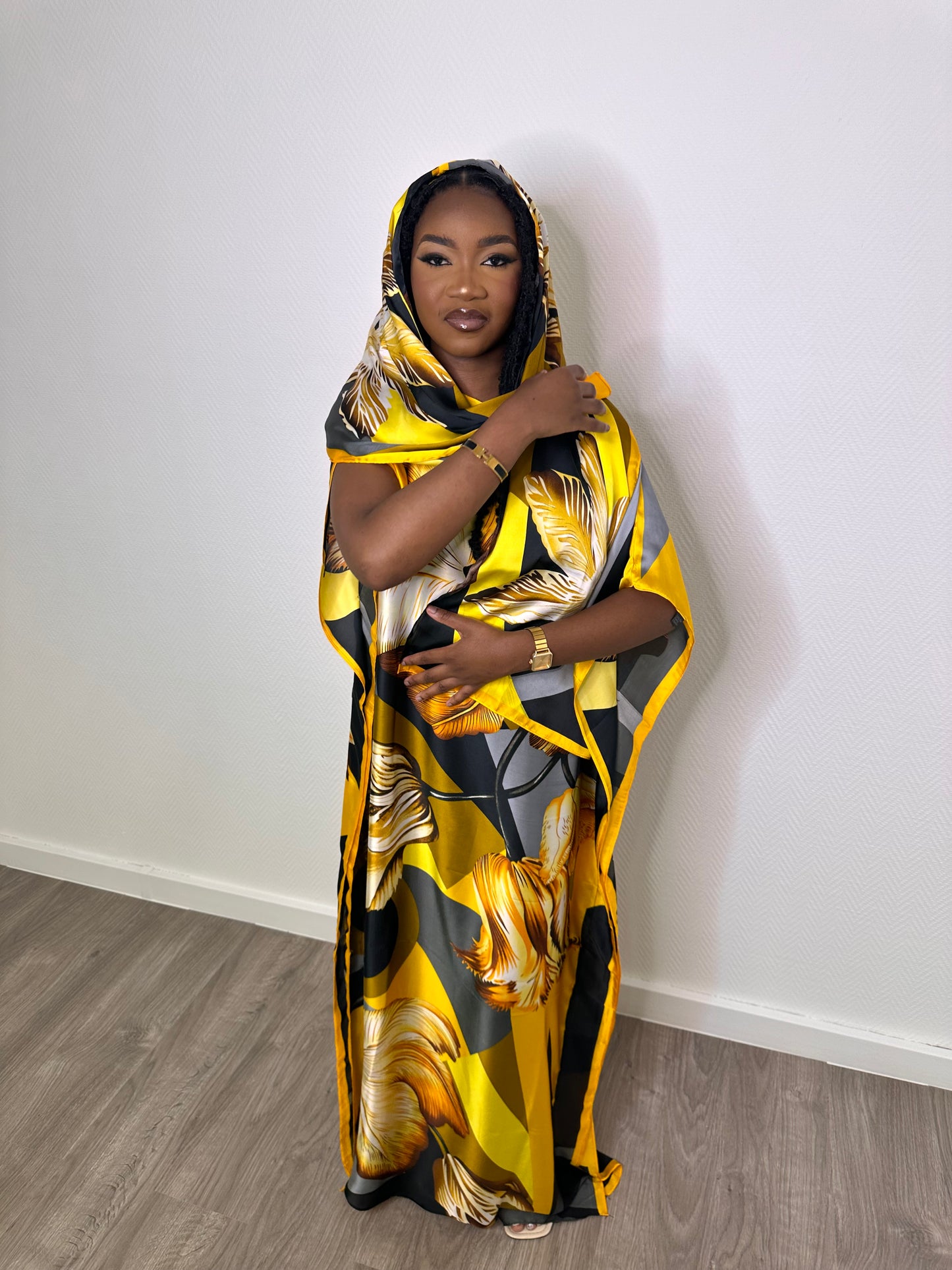 Robe de maison satinée - Jaune et noire