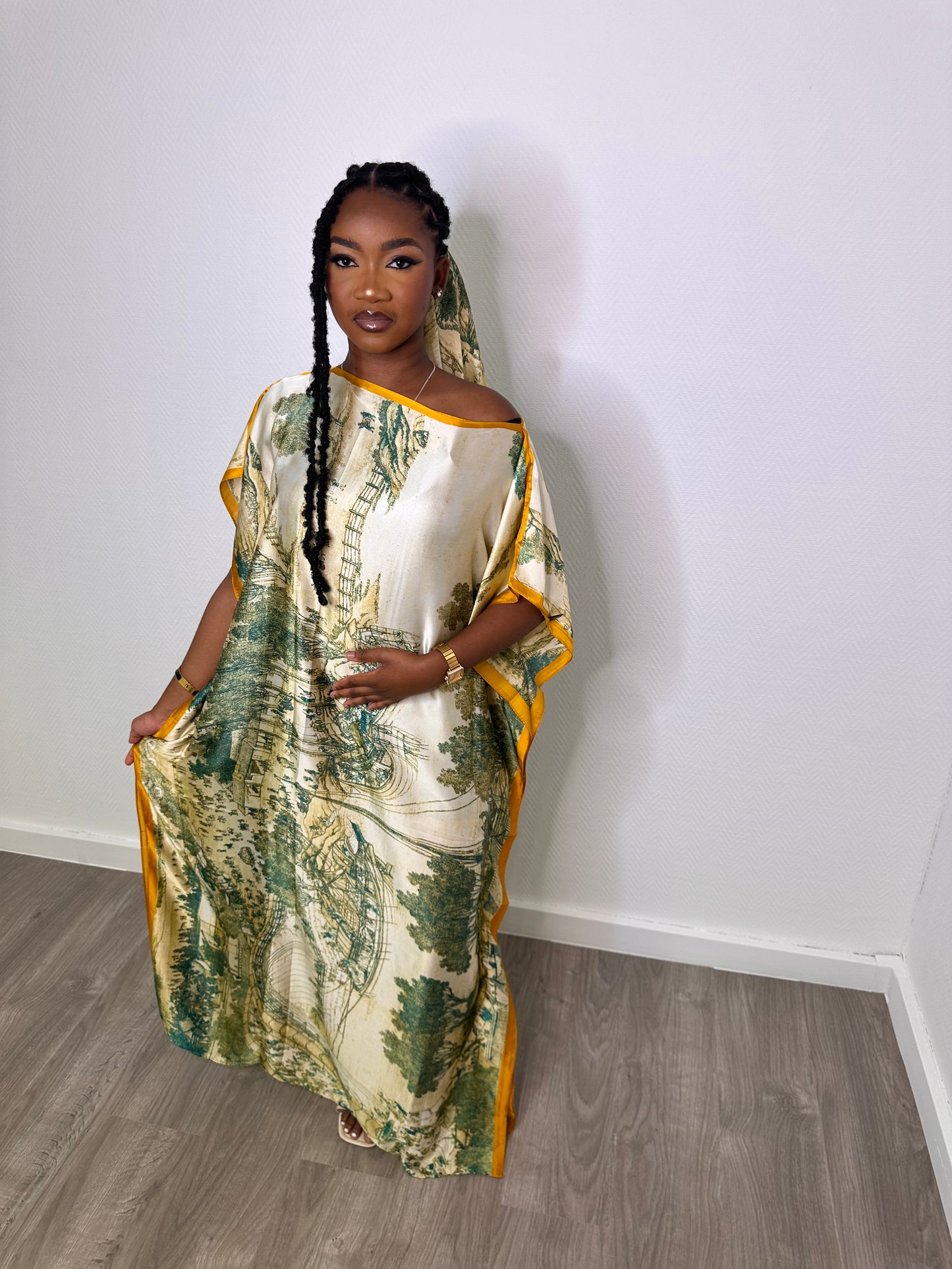 Robe de maison satinée - Blanche à motif