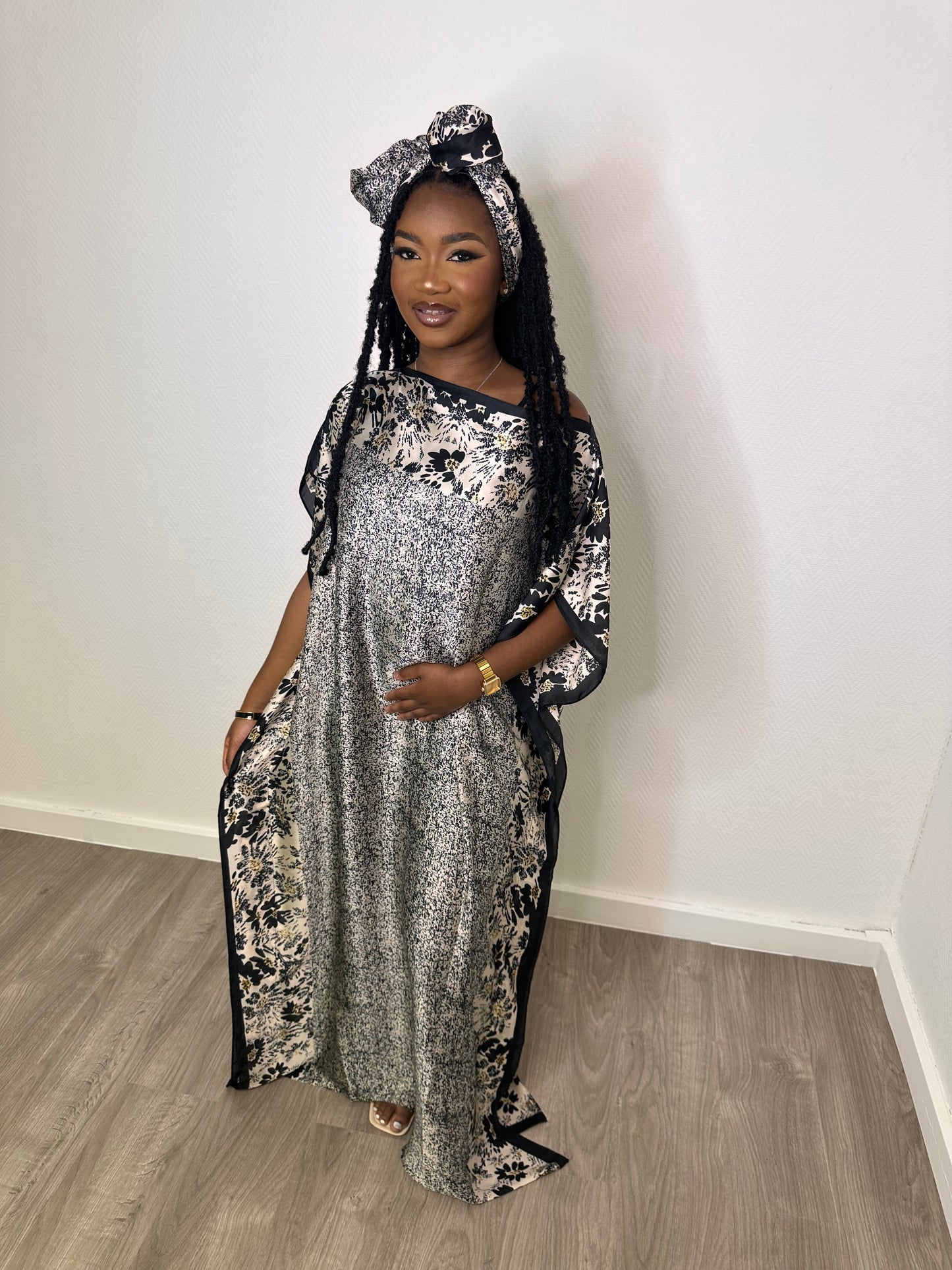 Robe de maison satinée - Noire et blanche