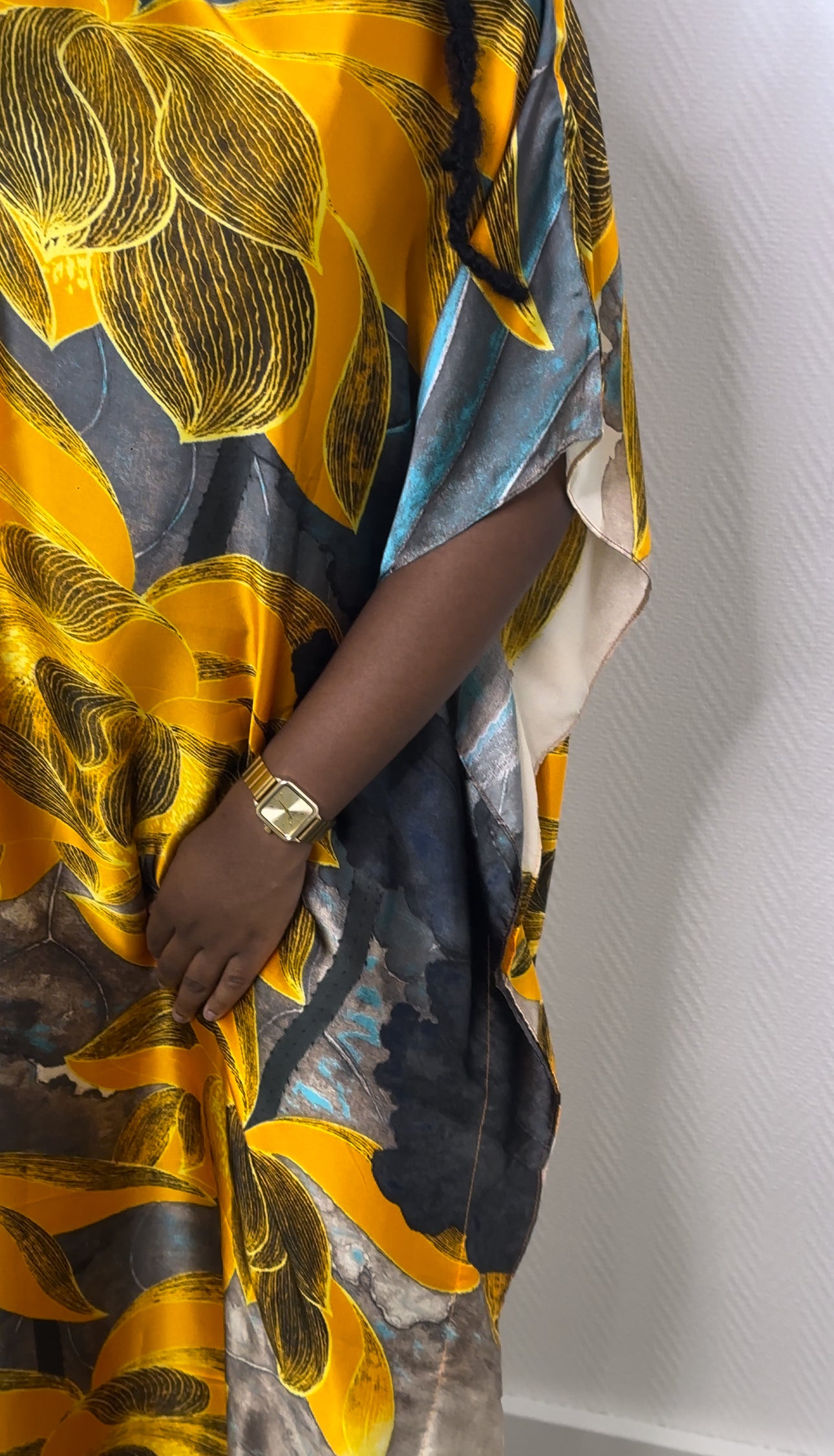 Robe de maison satinée - Jaune à motif