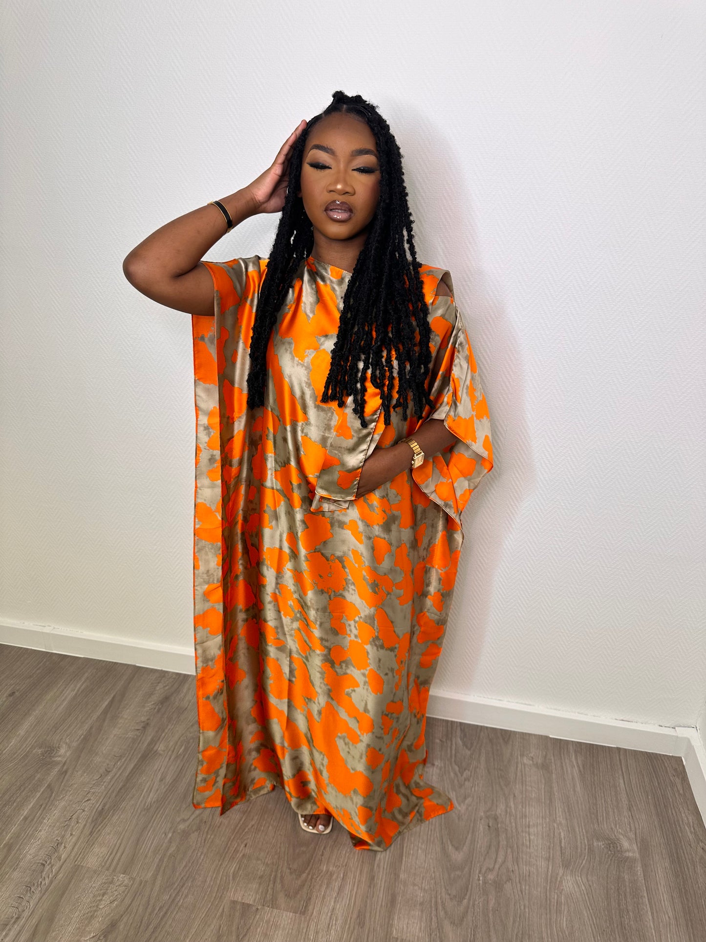 Robe de maison satinée - motif orange